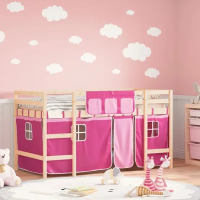 Immagine prodotto di Maison Exclusive - Letto a Soppalco con Tende Bambini Rosa 90x190 cm Massello Pino