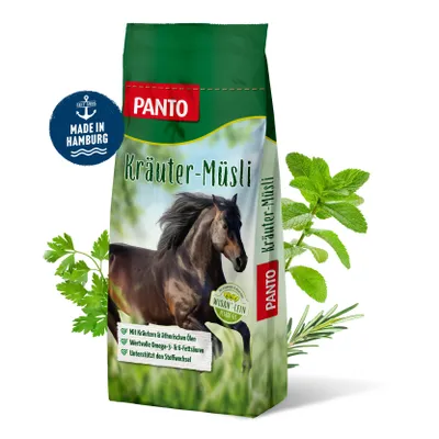 Produktbild von PANTO Kräutermüsli mit Wisan®-Lein – 20 kg Pferdefutter mit Omega-3 & Kräutern