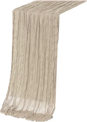 Produktbild von Tischläufer für Thanksgiving-Partys, Gaze, Bohemian-Stil, plissiert, einfarbig, schmutzabweisend, wiederverwendbar, Tischschutz, Nachbildungation, Abschlussball, Bankett