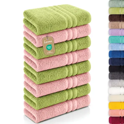 Produktbild von Lavea® 8er Set Handtücher 50x100 cm - Elena, 100% Baumwolle, Saugstark & Weich, Waschbar, Trocknergeeignet, Frottierhandtuch - Lindgrün & Pastellrosa