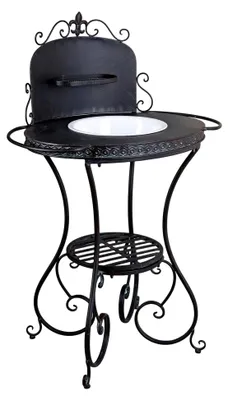 Produktbild von Antiker Waschtisch mit schwarzem Eisengestell und Emaille-Schüssel im Shabby Chic Landhausstil