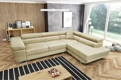 Produktbild von MYSEN Ecksofa Lugo mit Schlaffunktion L-Form Rechts, Sofa mit Bettkasten, Wohnzimmersofa, Couch, Soffa, Bettsofa, Couchgarnitur, 277x203 cm, Creme