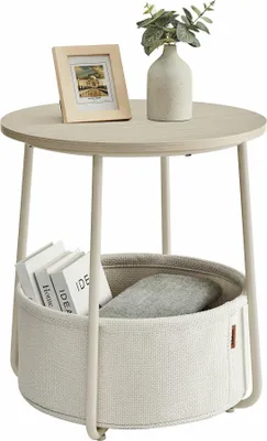 Produktbild von Songmics Beistelltisch rund mit Stauraum naturbeige