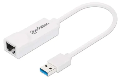 Image de Adaptateur USB MANHATTAN USB 3.0 -> RJ45 Gigabit Ethernet blanc