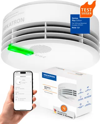 Produktbild von Hekatron Genius Plus Rauchmelder, mit App,  Germany, Q-Label und VdS-, 85 dB(A) Alarm, mehrsprachig, 1 Stück
