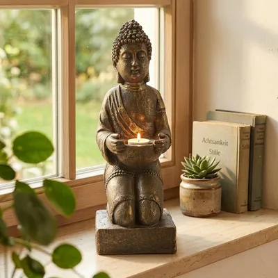 Produktbild von INtrenDU Buddha Figur mit Teelichthalter 39 cm Polyresin bronze