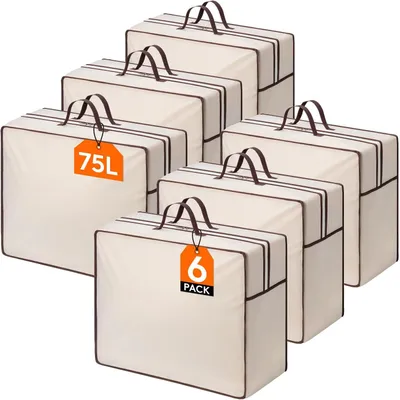 Productafbeelding van 75 l opbergtas met versterkte handgrepen - 6 opbergstukken - Ademend - Maat XXL - 2 ritssluitingen - Lakens en dekens