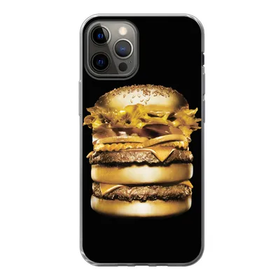 Produktbild von MuchoWow® Handyhülle Schutzhülle Hülle für iPhone 13 Pro Goldener Hamburger auf schwarzem Hintergrund. Silikon Softcase Handy Hülle - Handy-Tasche