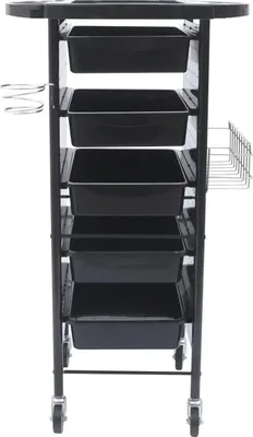 Immagine prodotto di Carrello da parrucchiere per salone - Carrello - 5 cassetti - 4 rotelle - 95×53×44 cm - Ferro + plastica PP - Nero