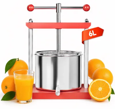 Produktbild von YARDIN 6L Edelstahl Obstpresse Mostpresse Manuelle Apfelpresse Apfelweinpresse Fruchtpresse Saftpresse Weinpresse Edelstahlkorb Handpresse Maischepresse Entsafter