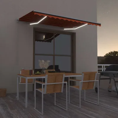 Image de vidaXL Store manuel rétractable avec LED 350x250 cm Orange Marron