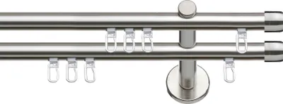 Produktbild von SN Deco Gardinenstange Innenlauf Brest, 19 mm, 2-läufig, Stahl, Komplett-Set mit Ringen, Profilträger, 200 cm, edelstahl optik