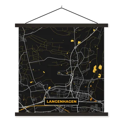 Produktbild von MuchoWow® Textilposter Stadtplan - Karte - Deutschland - Gold - Langenhagen - Karte 60x60 cm mit schwarzem Rahmen - Posteraufhänger