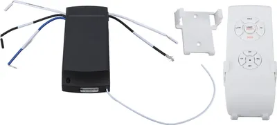 A ceiling fan remote control receiver and transmitter kit.
