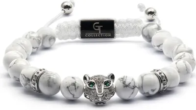 Produktbild von GT Collection | Leopard Head Armband Herren mit Energie Steine, mit Verstellabarer Kordel und Geschenkschachtel