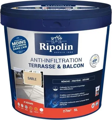 Obrázek produktu pro Hydroizolace teras a balkonů RIPOLIN, 5 l, písková, elastická fólie, 100% vodotěsná, odolná proti povětrnostním vlivům