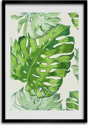 Produktbild von Bild - Bilderrahmen - 50 cm x 70 cm - MDF - Rahmen - Wandkunst Tropische Blätter