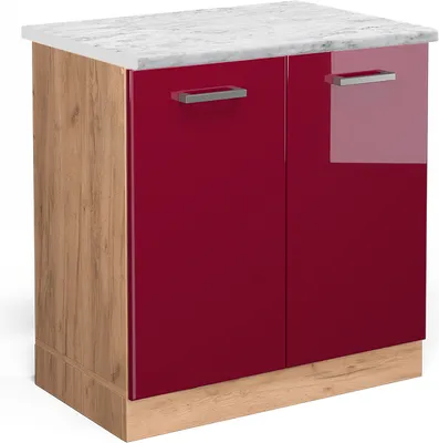 Image de Meuble bas sous-évier Vicco R-Line Rouge brillant 80cm PT Marbre, Model 46245