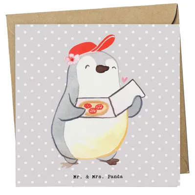 Produktbild von Mr. & Mrs. Panda Grußkarte Pizzabäckerin Herz - Grau Pastell - Geschenk, doppelkarte, anlasskarte, Pizza Backen, faltkarte, Klappkarte, Pizzabotin, Pizzabringdienst
