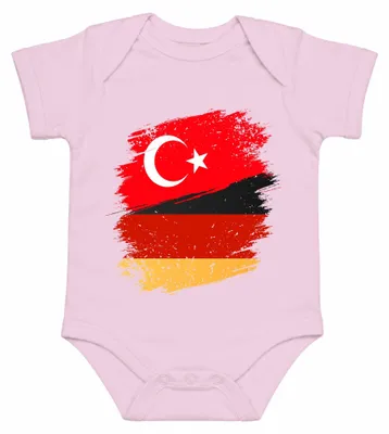 Zdjęcie produktu dla Turcja, Niemcy, flaga, piłka nożna, kibice, Mistrzostwa Europy, Mistrzostwa Świata, body dla dziecka, różowe, rozmiar 12/18