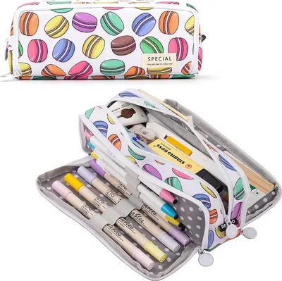 Obrázok produktu pre Peračník Peračník Teenage dievčatá Peračník ceruzky 3 oddelenia, veľkokapacitné Peračník pre školy a kancelárie, Macaron