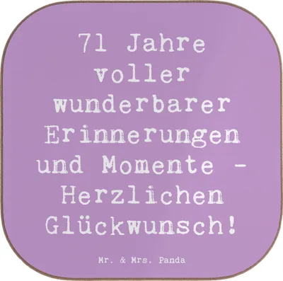 Produktbild von Mr. & Mrs. Panda Untersetzer für Gläser Spruch 71. Geburtstag Erinnerungen - Lavendeltraum - Geschenk, Coaster, Happy Birthday, Freude, Tischuntersetzer, Familie, Glas