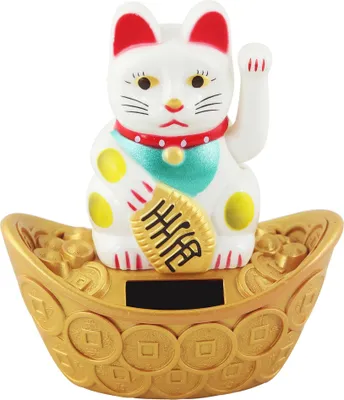Produktbild von Glückskatze - Maneki-neko - Winkekatze Solar - ovaler Sockel - 10 cm - weiß