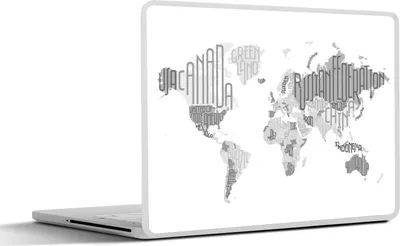 Produktbild von MuchoWow® Laptop Aufkleber Sticker Cover Weltkarte - Buchstaben - Grau 36.5x27.5 cm - Laptop-Sticker
