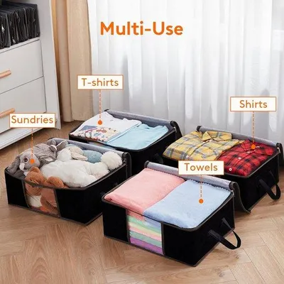 Produktbild von Famanu Aufbewahrungstasche Faltbare Lagerbox Kleiderorganizer mit verstärktem Griff, 35 L, schwarz