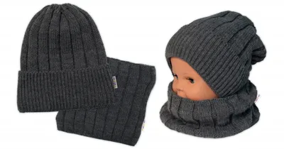 Productafbeelding van Wintermuts voor kinderen, tijdloos model met sjaal, donkergrijs, BABY NELLYS