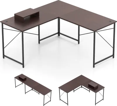 Produktbild von L-förmiger, wendbarer Schreibtisch mit Ladestation, Braun