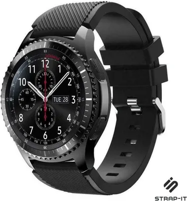 Produktbild von Strap-it Silikon-Smartwatch-Armband passend für Samsung Galaxy Watch 1 (46 mm) / Galaxy Watch 3 (45 mm) / Gear S3 Classic & Frontier (schwarz)