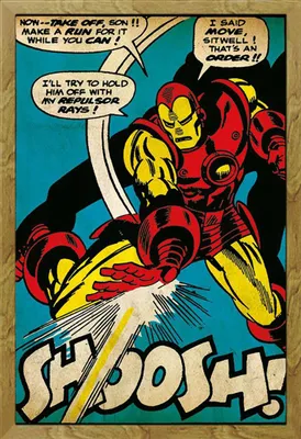 Produktbild von Iron Man - Poster - Shoosh Retro + Wechselrahmen, Shinsuke® Maxi MDF Eiche, Acryl-Scheibe