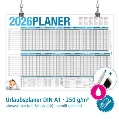 Produktbild von itenga Urlaubsplaner 2026 Wandkalender DIN A1 abwischbar mit Stift Set