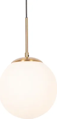 Produktbild von QAZQA - Design Art-Deco-Hängelampe I Pendellampe I Pendelleuchte Gold I Messing mit Opalglas - Flore I Wohnzimmer I Schlafzimmer - Stahl Kugel I Kugelförmig I Länglich - LED geeignet E27