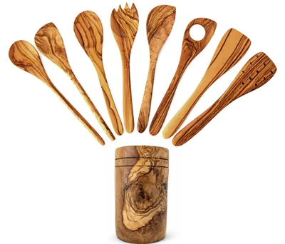 Olivenholz-Küchenhelfer-Set 9-teilig, 30 cm, Kochlöffel & Pfannenwender