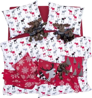 Obrázek produktu pro SCANquilt povlečení KLASIK sobi bíločervenošedá 100% bavlna 140 x 220/70 x 90 cm