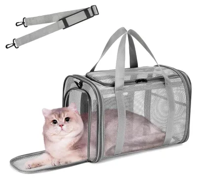 Produktbild von Katzentransporttasche, Transportbox für Katzen und kleine Hunde, faltbar, mit Tasche und Griffen, für Reisen (42x26x29cm)