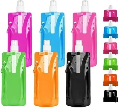 Produktbild von 6 Stück Faltbare Wasserflaschen, 500ML Faltbare Trinkflasche, 6 Farben Wiederholbare BPA-freie Wasserflasche mit Clip für Outdoor-Sport, Radfahren, Wandern, Festival