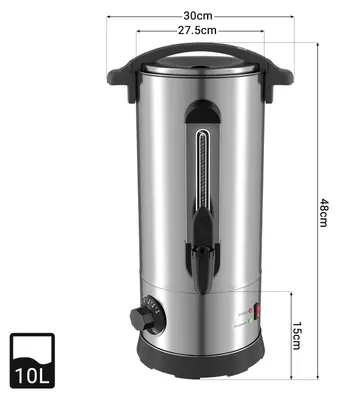 Image de Peviasot, appareil de chauffage pour vin chaud de 10 litres, avec 10 verres, distributeur de boissons en acier inoxydable de 1500W, équipé d'un régulateur de température et d'un robinet de distribution, couleur argent