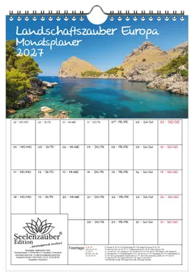 Produktbild von Landschaftszauber Europa Planer DIN A4 Kalender für 2027 Landschaften und europäische Länder - Seelenzauber