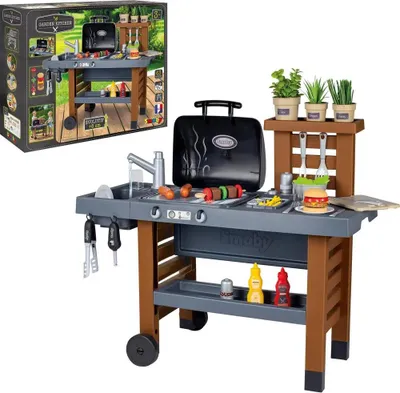 Produktbild von Smoby Outdoor Gartenküche - Große Arbeitsfläche, Plancha Grillfläche, Anzünder, Fritteuse, Spülbecken für Kinder