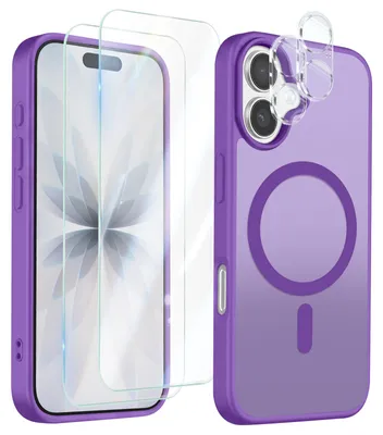Obrázok produktu pre Avizar, ochranné puzdro MagSafe pre iPhone 17, fialové, s 2 tvrdenými sklenenými ochrannými fóliami a 2 ochrannými fóliami na fotoaparát