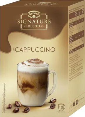 Zdjęcie produktu dla Krüger Signature Blend Cappuccino – napój w proszku, opakowanie 8 x 17,5 g, 140 g