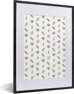 Produktbild von MuchoWow® MuchoWow® Gerahmtes Poster Blätter - Pastell - Muster 30x40 cm - Poster mit zchwarzem Bilderrahmen - Wandposter Schlafzimmer