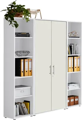 Produktbild von Aktenschrank TABOR 3 in weiß / weiß matt, Schrankwand, Büroschrank, abschließbar, Metallgriffe