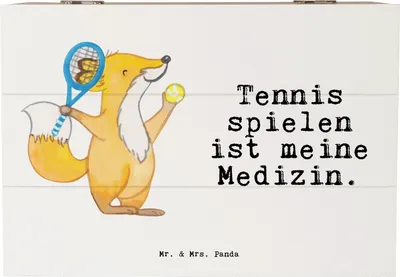 Produktbild von Mr. & Mrs. Panda Schatulle Fuchs Tennis spielen 22 x 15 cm - Weiß - Geschenk, fotobox, Ballsportart, Tennisclub, Tennisverein, kiste holz, schatztruhe, Holztruhe, Box