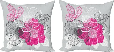 Immagine prodotto di ABAKUHAUS Set copricuscino grigio (2 pezzi), Peonie astratte in fiore Fiori romantici di primavera, 50 x 50 cm, Grigio Magenta Bianco