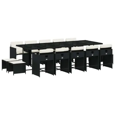 Produktbild von 15-tlg. Garten-Essgruppe mit Kissen Schwarz Poly Rattan