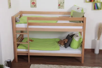 Produktbild von Etagenbett / Spielbett Moritz Buche Vollholz massiv natur, inkl. Rollrost - 90 x 200 cm, teilbar